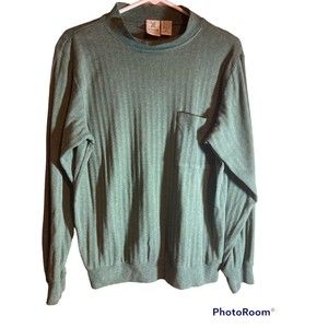 Haband ribbed pocket shirt M green long sleeve thermal cotton blend vtg